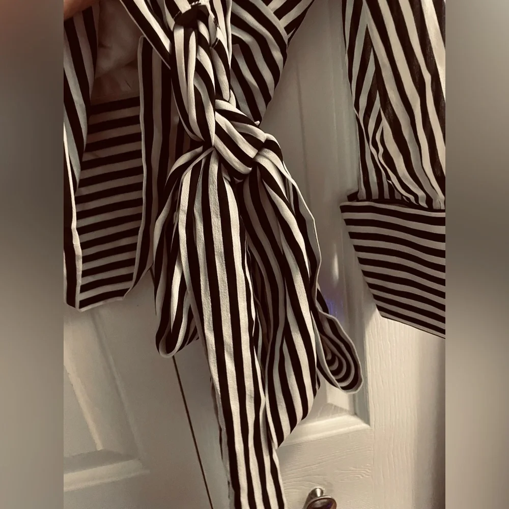 Alice + Olivia striped silk tie blouse, small - Picture 5 of 9